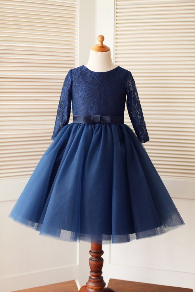 Customer Wearing Our Stunning Navy Blue Flower Girl Dress
