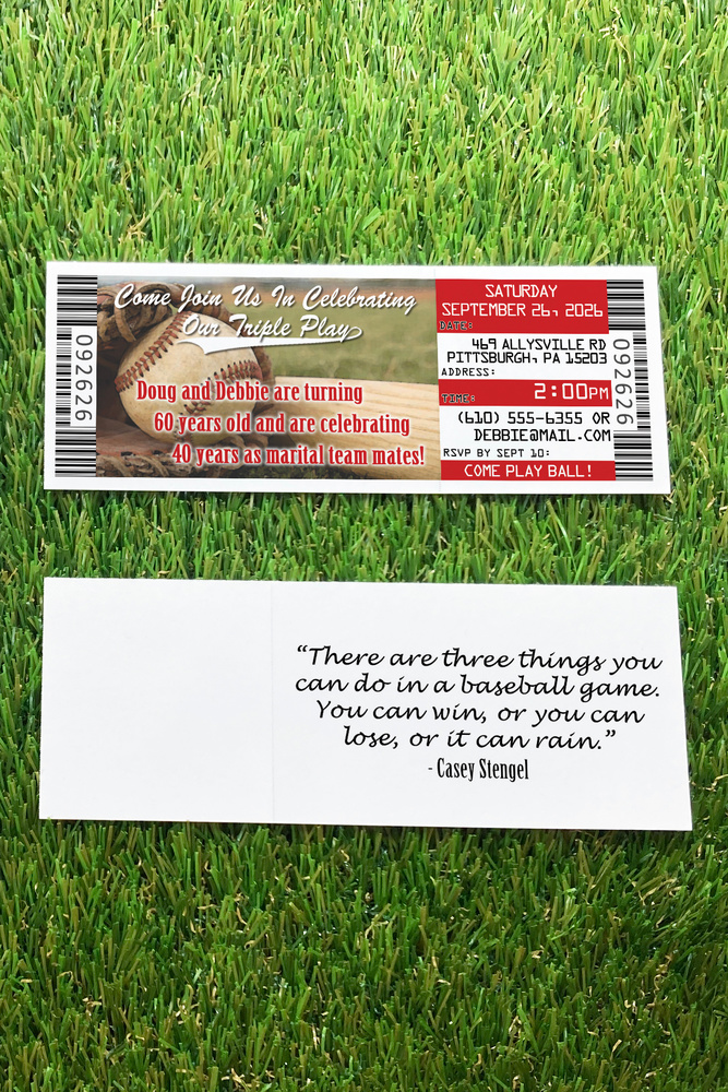 Hit A Home Run For Your Celebration With Baseball Anniversary Ticket Invitations