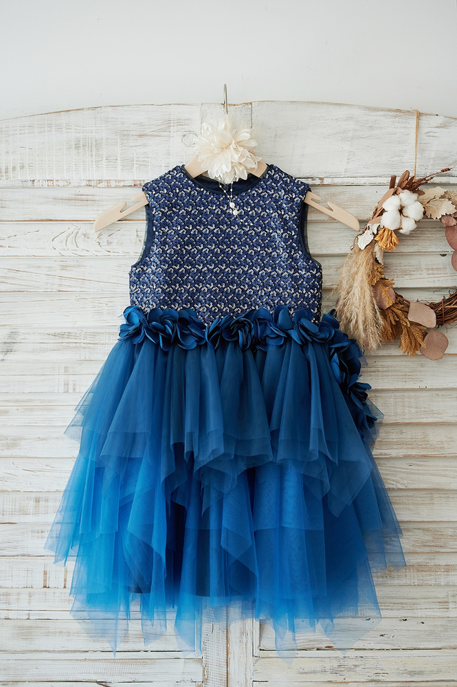 Customer Wearing Our Stunning Navy Blue Flower Girl Dress