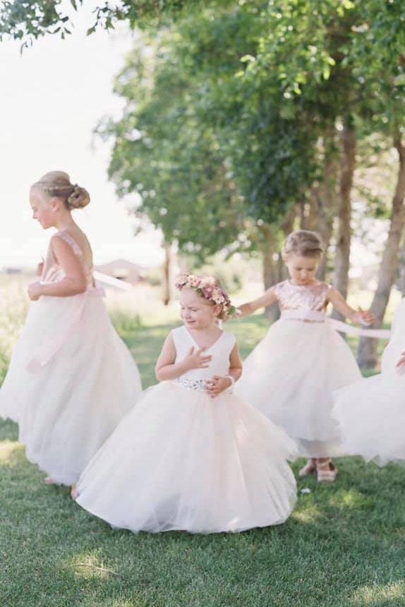 Customer Wearing Our Gorgeous Champagne Flower Girl Dress