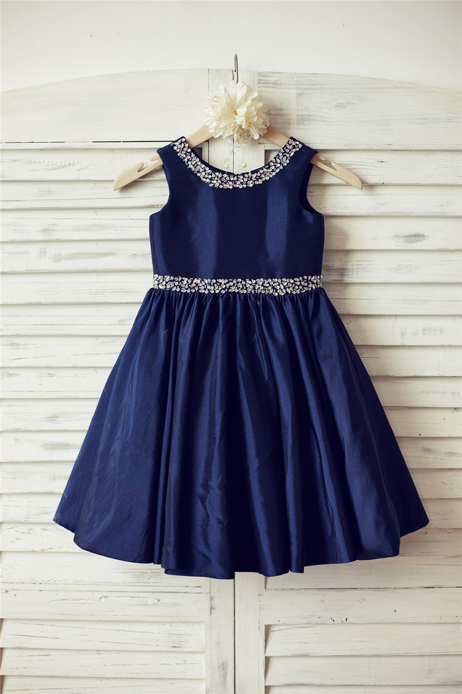 Customer Wearing Our Stunning Navy Blue Flower Girl Dress