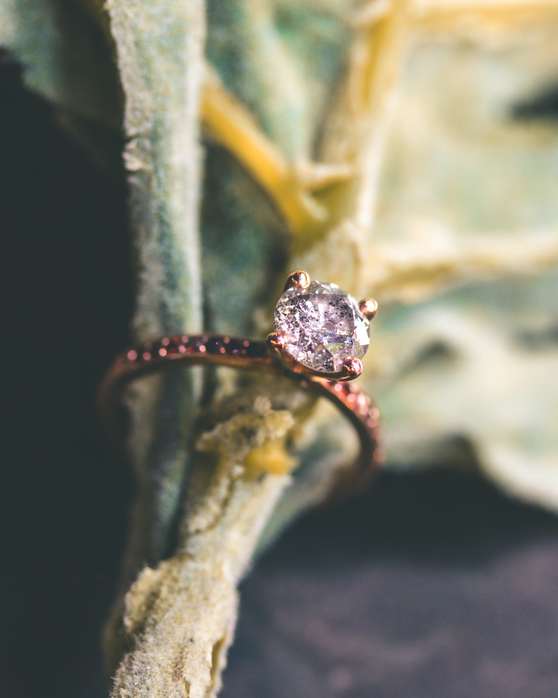 1.26 Carat Empress Salt & Pepper Diamond  With Accent Red Diamond Engagement Ring