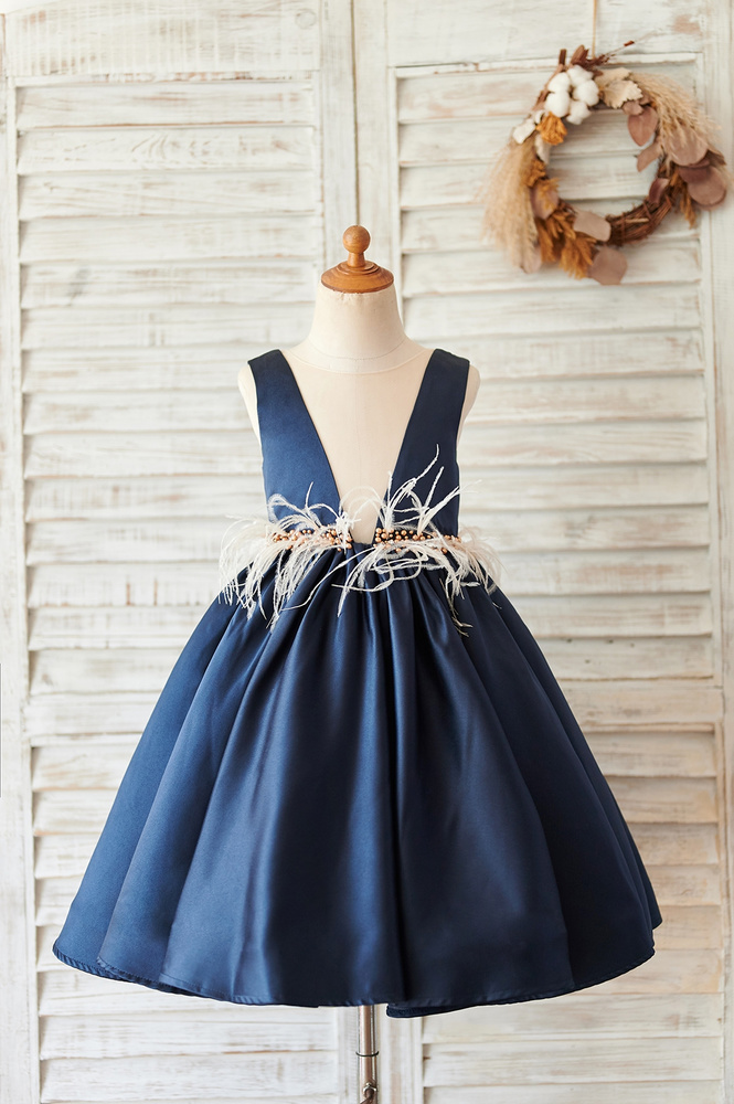 Customer Wearing Our Stunning Navy Blue Flower Girl Dress