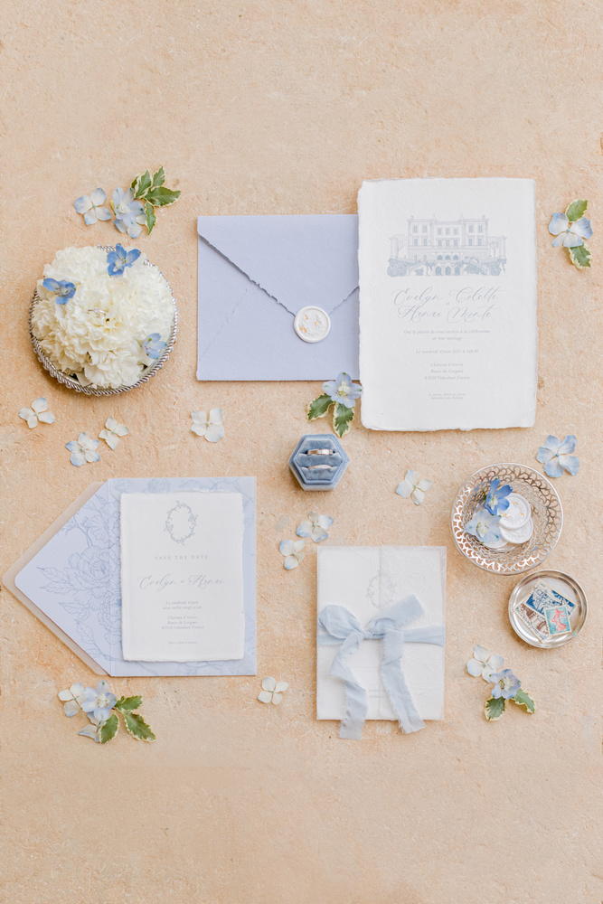 Dusty Blue Romantic Wedding Inspiration At Château D'astros