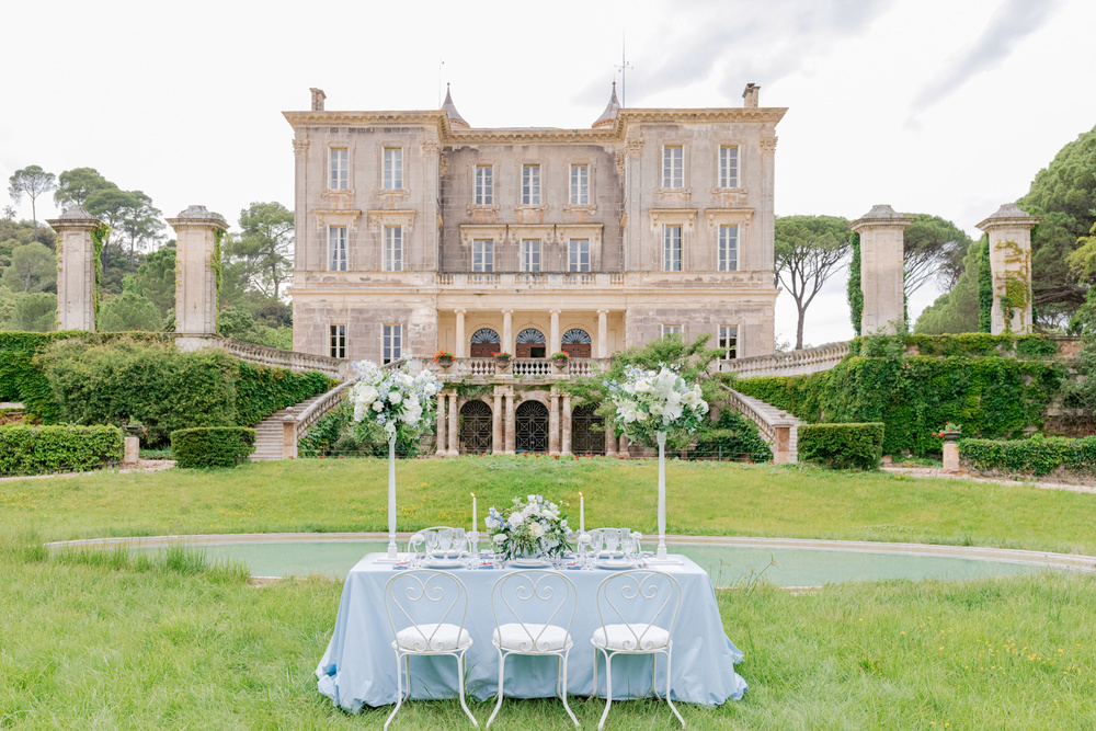 Dusty Blue Romantic Wedding Inspiration At Château D'astros