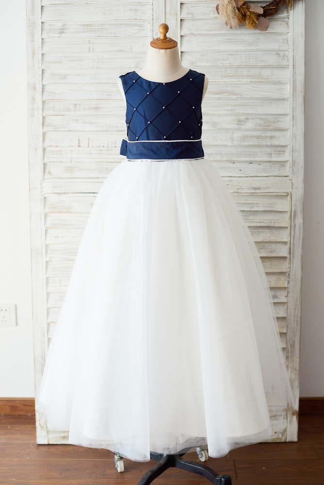 Customer Wearing Our Stunning Navy Blue Flower Girl Dress