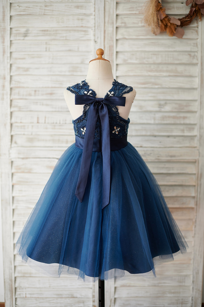 Customer Wearing Our Stunning Navy Blue Flower Girl Dress