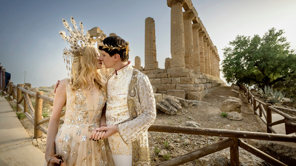 Twin Stars' Alchemic Marriage In Valley Of Temples: Antonia And Daren's Wedding In Ancient Temples In Sicily