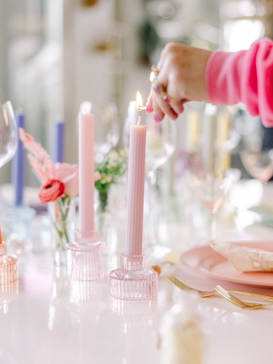 Pink Candlestick Holders | Modern tapered glass candle holder has a chic shape, suitable for a variety of candle sizes