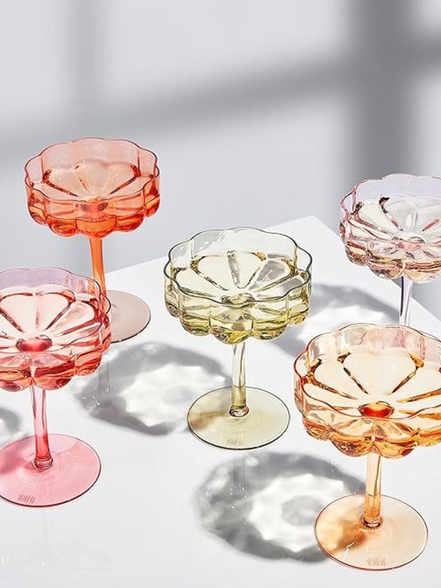 Colored Coup Glasses | We LOVE these for champagne towers. They're unique and the colors are stunning